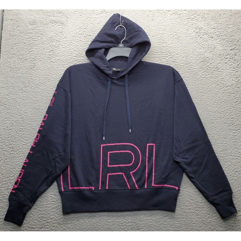 Lauren Ralph Lauren Hoodie Womens XS Navy LRL Graphic Long Sleeve Drawstring
